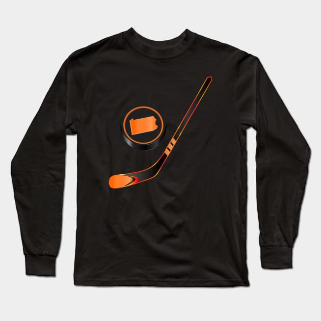 NHL - PA Black Orange Stick and Puck Long Sleeve T-Shirt by geodesyn